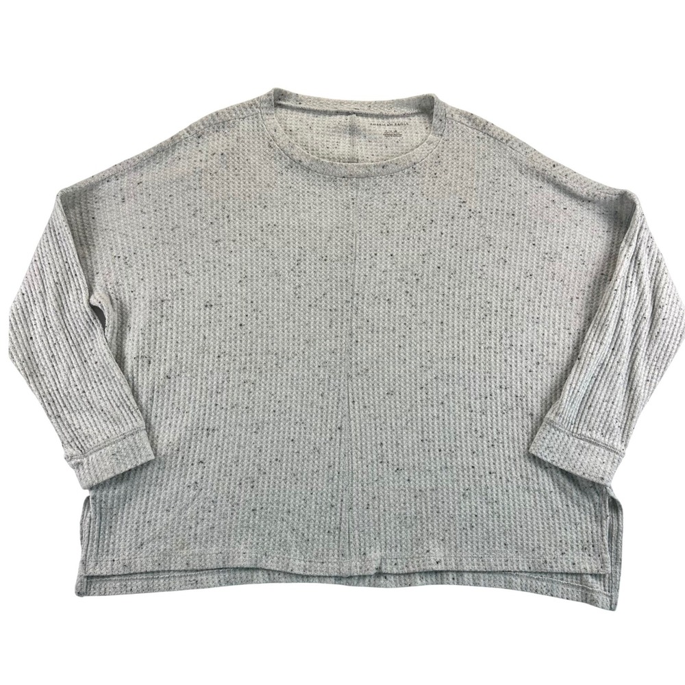 American Eagle‎ Womens XL Gray Speckled Waffle Knit Thermal Oversized Top